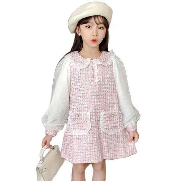 Vestidos de menina vestido de menina vestido xadrez vestido de padrão para crianças vestido de retalhos de garotas crianças figurinos casuais para meninas 6 8 10 12 14 Z0223