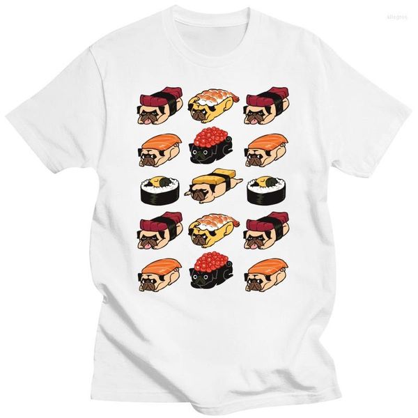 Magliette da uomo Sushi Pugs Maglietta divertente Camicia Design normale Top da uomo Camisas Hombre Cotton