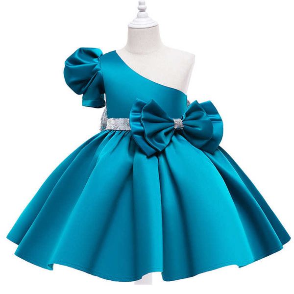 Vestidos de menina Cada vez em que as novas garotas elegantes cor de arco sólido vestidos de princesa vestidos de uma ombro infantil infantil infantil festas de casamento z0223