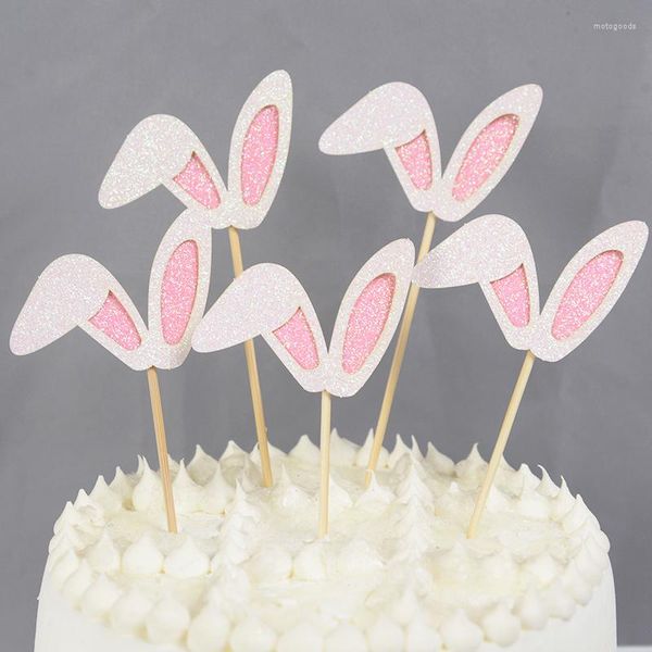 Forniture festive 12/24 pezzi decorazioni per topper per torta con orecchie glitterate rosa per cupcake per feste di compleanno a tema pasquale