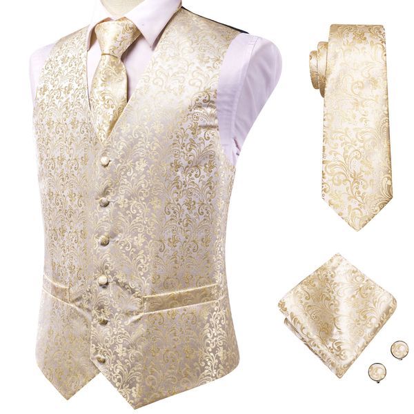 Gilet da uomo HiTie Silk Champagne Set per uomo Oro Smart Casual Suit Gilet giallo per giacca formale da lavoro da sposa 230222