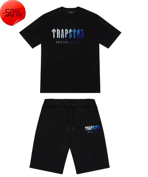 T-shirt da uomo Maglietta Trapstar London Petto Blu Bianco Colore Asciugamano Ricamo Camicia e pantaloncini da uomo Camicie da strada casual di alta qualità British Fashion 23ss2