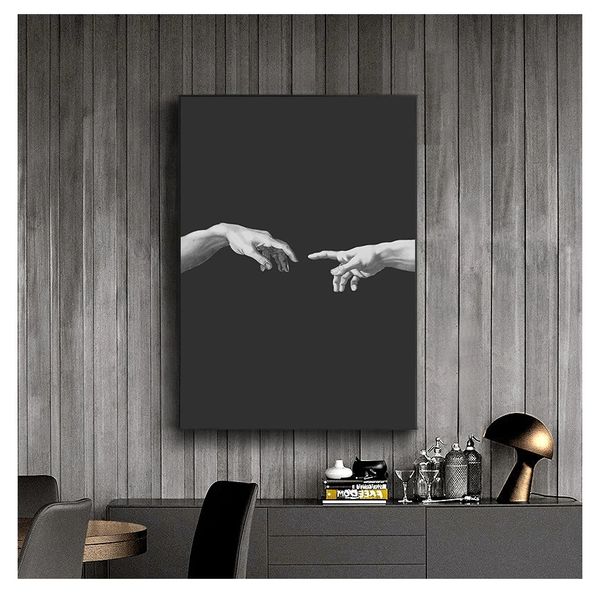 Dipinti Decor Michelangelo Creazione di Adamo Nero Bianco Wall Art Immagini modulari Poster moderni Camera da letto Stampe HD Dipinti su tela Home Woo