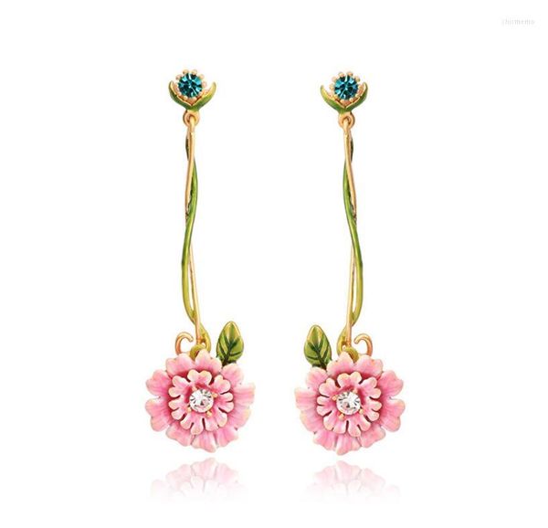 Halskette Ohrringe Set CSxjd 2023 Emaille Glasur Rosa Chrysantheme Anhänger Frauen Schmuck