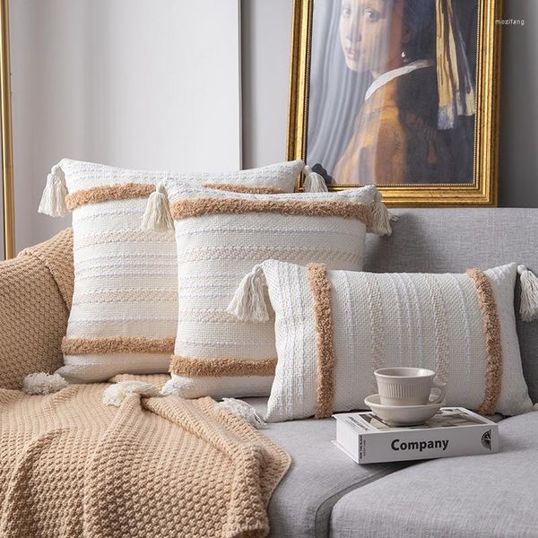 Travesseiro no estilo marroquino borla com cobertura de capa de capa de cadeira de travesseiro de travesseiro de esteira de estação de escritório decoração de casa 2 tamanhos