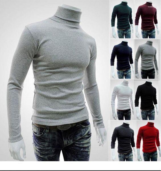 Herren-T-Shirts, Trend-Herren-Pullover mit Stehkragen, langärmeliges Strickhemd, schlichtes Rollkragen-T-Shirt, Herbst-Winter, warm halten, solide MQ50