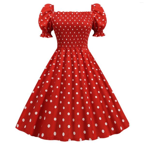 Freizeitkleider Damen Vintage Kleid Sommer Polka Dot Print Kurzarm 60er Jahre Büro Party Rockabilly Swing Retro Pin Up