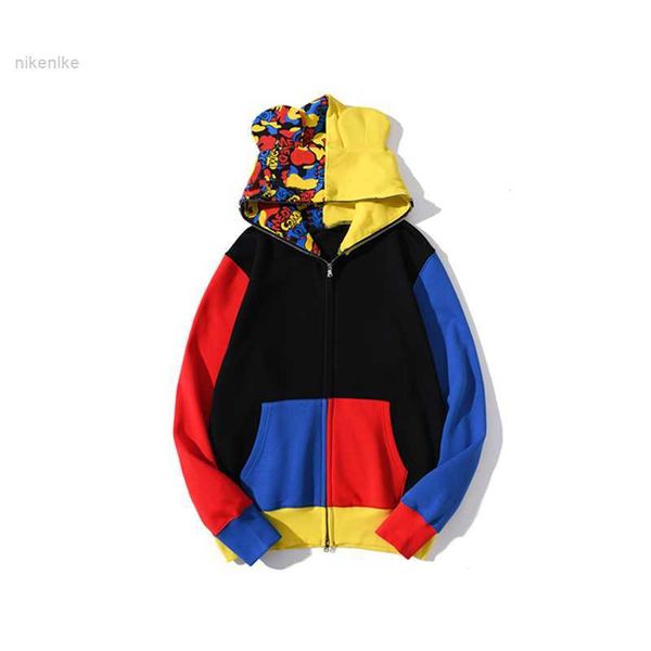 Tasarımcı Erkek Hoodies Yüksek Kaliteli Kaplan Tam Zip Hoodie Ceket Stilist Erkek Kadınlar Renk Izgara Harajuku Sweatshirt Moda Ortak Yenileme Yansıtıcı Köpekbalığı Hoodys