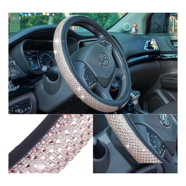Coprivolante Luxury 3D Square Diamond Er Fit 37.538Cm Tra Bling Crystal Car Van Decor Ers Styling Drop Delivery Mobiles Mot Dhj3X