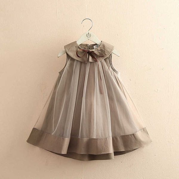 Mädchen Kleider 2022 Sommer 3 612 Jahre Kinder College Stil Schleier Mesh Peter Pan Kragen Prinzessin Patchwork Ärmelloses Kleid für Kinder Baby Mädchen Z0223