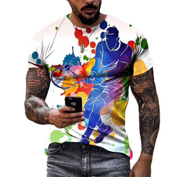 Herren-T-Shirts, trendiges Tennisspiel, ich liebe Sport, Unisex-T-Shirts, lässig, HD-3D-Druckmuster, T-Shirt, Hip-Hop, Harajuku, Rundhals-Kurzarm-Oberteil 022223H