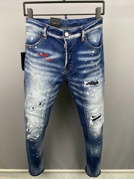 Blue DSQ Biker Jeans Hip Hop Rock Moto Men Casual Design Разрушенные джинсы. Струденные джинсовые байкер DSQ DSQ 69652