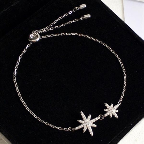 Bracelets de link Cadeia Double Star Glittering Fashion Red Explosion 925 Sterling Silver BraceletLink