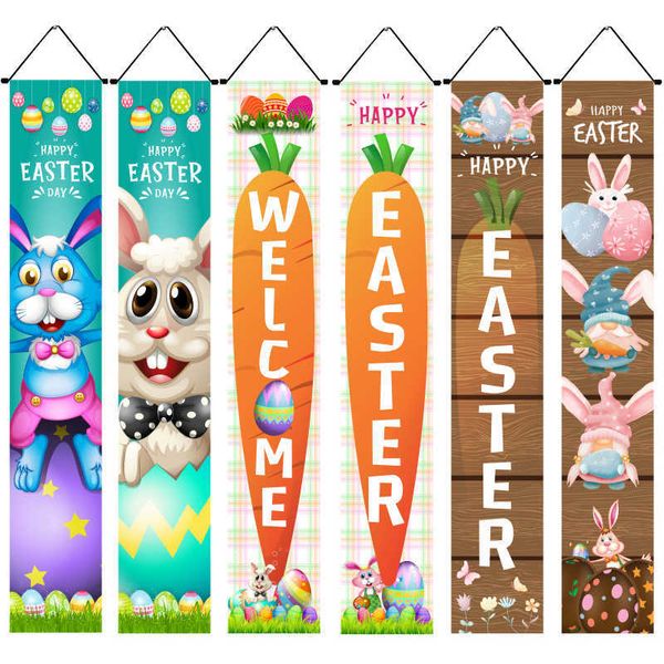 Party Dekoration Frohe Ostern Willkommen Veranda Zeichen Hase Tür Hängen Banner Frühling Indoor Outdoor Home Y2302