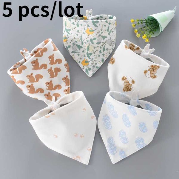 5pcs por atacado Triângulo Baby Double Cotton Bibs Cartoon Print Saliva Towel Meninas Meninas Alimentando Apron