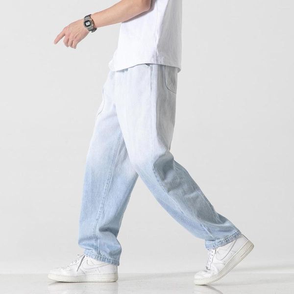 Jeans masculinos 2023 Primavera de primavera plus size casual japonês harajuku jeans cargo de carga retro gradiente reto calças homens roupas