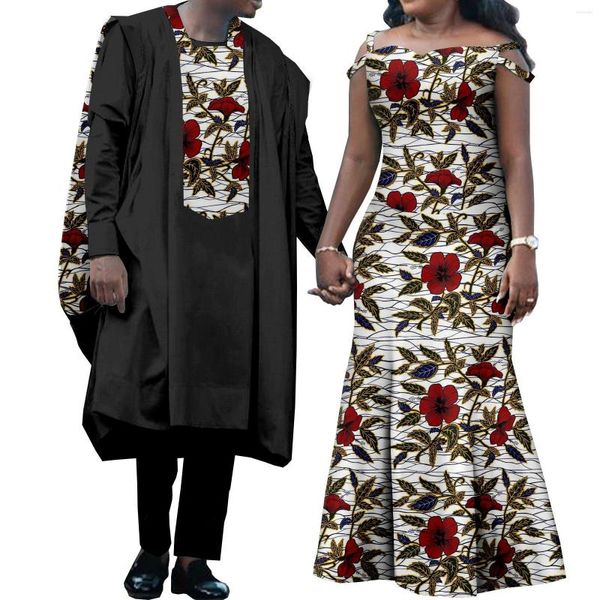Ethnische Kleidung Afrikanisches Paar Passende Kleidung Für Hochzeit Dashiki Frauen Print Kleider Bazin Riche Männer Outfits Abaya Roben Sets Y22C079