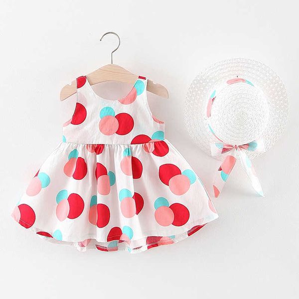 Mädchen Kleider Neue Sommer Neugeborenen Baby Mädchen Kleidung Set Cartoon Nette Print Baumwolle Ärmellose Blumen Strand DressesSunhat Kinder Prinzessin Kleid Z0223