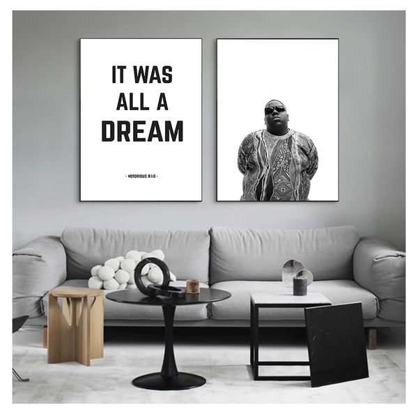 e dipinti Era tutto un sogno Biggie Smalls Citazione Rap Poster Stampe Wall Art Decor The Notorious BIG Stampa artistica su tela Woo