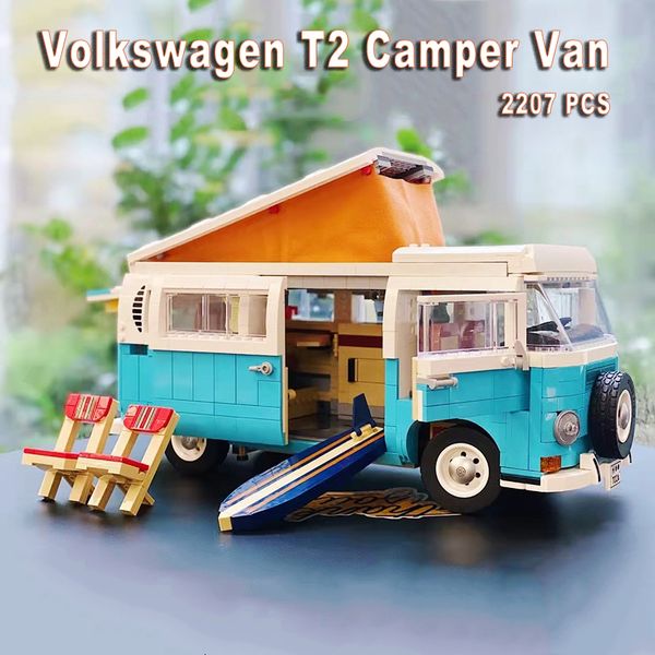 Blocks The T2 Camper Car Van Model Building compatibile 10279 Giocattoli in mattoni fai da te per il regalo di compleanno di Natale 230222