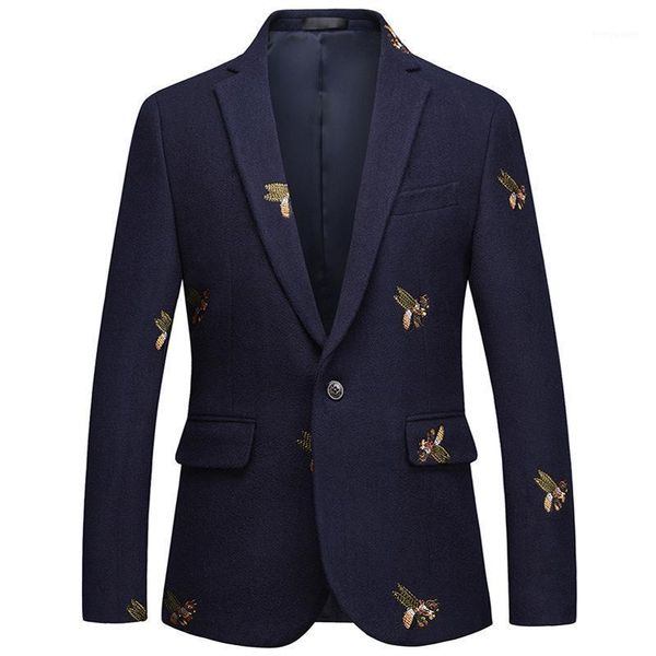 Ternos masculinos Blazers Mens 2023 Autumn Winter Suit Jackets Moda Fashion Bee Bee Bordery Woolen Blazer Wedding Business Prom Singers