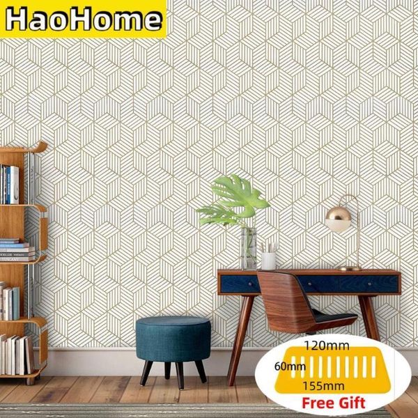 Tapeten HaoHome Hexagon Kontaktpapier Abnehmbare Peel-and-Stick-Tapete Selbstklebende Folie für Wohnzimmer Schlafzimmer Wanddekoration