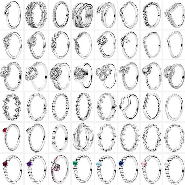 Anéis Novos anéis de estilo de prata de chegada Flor Flor Bow Bads Silver 925 Heart Sparkling Pagar Rings For Women Europe Jóias Anilos Z0223