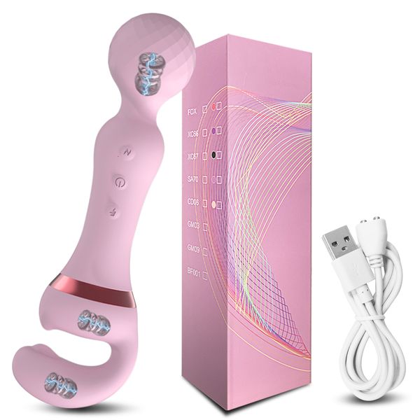 Vibrators Powerful 2 in 1 AV Vibrator Female Magic Wand Clitoris Stimulator USB Recharge 20 Modes G Spot Massa_voghion.com