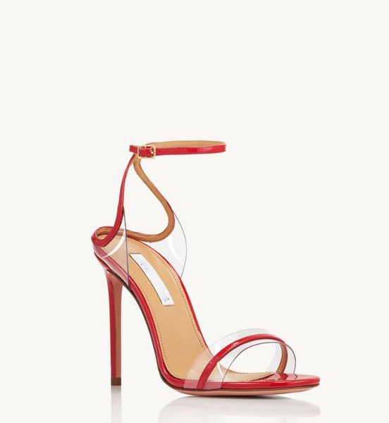 Elegante sandalo Sting Scarpe da donna FERSEN Décolleté aperti in PVC rosso scamosciato Tacchi a spillo Estate Sexy Tacchi alti a punta Festa di nozze Scatola originale