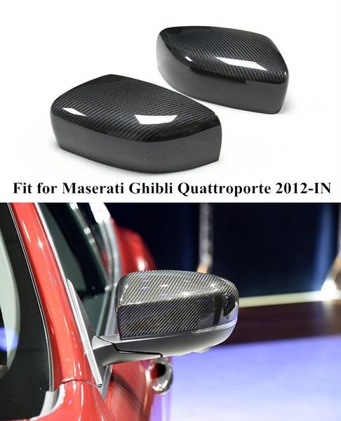 Tampa de espelho de vista traseira de fibra de carbono real para Maserati Ghibli Quattroporte 2012-In lateral de carro de carro