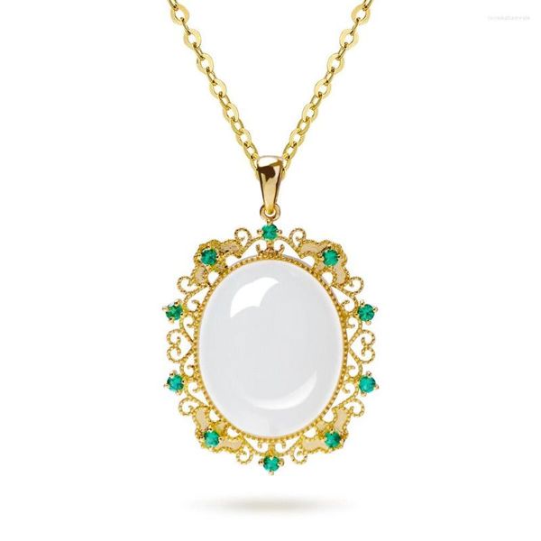 Подвесные ожерелья Mengyi Fashion Elegant Oval Opal Zircon 9 2 5 Ожерелье женщины ретро -антикварные украшения свадьба Золотая вечеринка Кокер