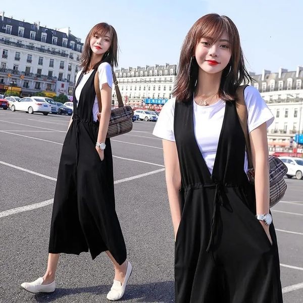 Jumpsuits von Frauen Rolmers Jumuits für Frauen Sommer Stilvolle Overalls Korean schwarzes Weitbein -Kalb -Legnte Hosen Sprung Anzüge Slim Mode Outfits 230223