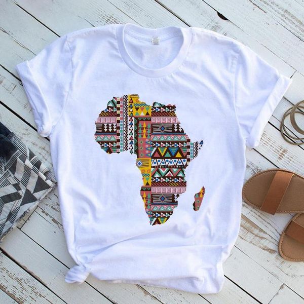 Camisetas femininas t-shirts de feminina mapa África T-shirts 2023 Summer Tops Tee Girl White Posted Roupes Streetwear Alta qualidade