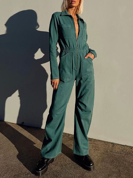 Damen-Overall, Strampler, Cord-Overall mit aufgesetzter Tasche und Reißverschluss vorne, langärmeliger Overall, Herbst-Outfits für Damen 230223