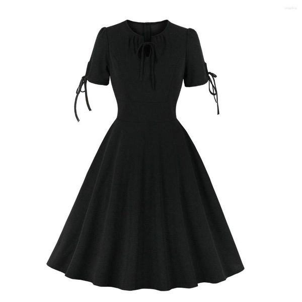 Vestidos casuais vestido midi midi mulheres góticas preto verão sexy sólido a linha de linha de vestidos elegante robe size femme