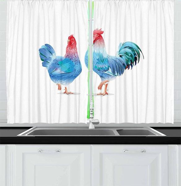 Занавесная кухня кухонные занавески синие петухи и курица домашние фермерские животные в абстрактном цвете окно для кафе декор 55