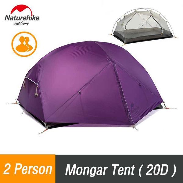 Палатки и укрытие Naturehike Camping палатка 2 человека Mongar Ultralight Tent Outdoor Travel Палатка Двухслойная водонепроницаемая палатка 3 сезона Портативная палатка J230223
