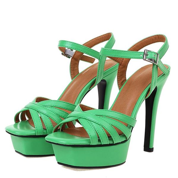 Sandálias Moda Gladiador Sapatos femininos Plataforma Sexy Green Black High Heels Ladies fetiche tiras 2023 garotas de verão