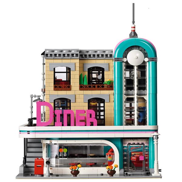 Blocchi 6 MINI Figure 2488PCS Downtown Diner Mattoni da costruzione compatibili 10260 15037 Educazione Bambini Regali di compleanno di Natale Giocattolo 230222