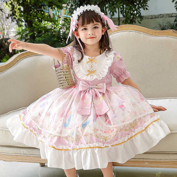 Vestidos de menina Menina espanhola de estilo lolita vestido de renda de verão fada princesa lolita vestido de menina de bebê 315 anos