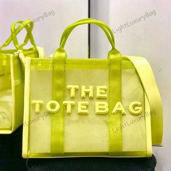 Bolsa Pequena de Designer com M Malha Transparente J E Couro Externo E Forro Marcas Macaron Candy Color Bolsa Malha Alfabeto Portátil Bolsa de Verão 230618