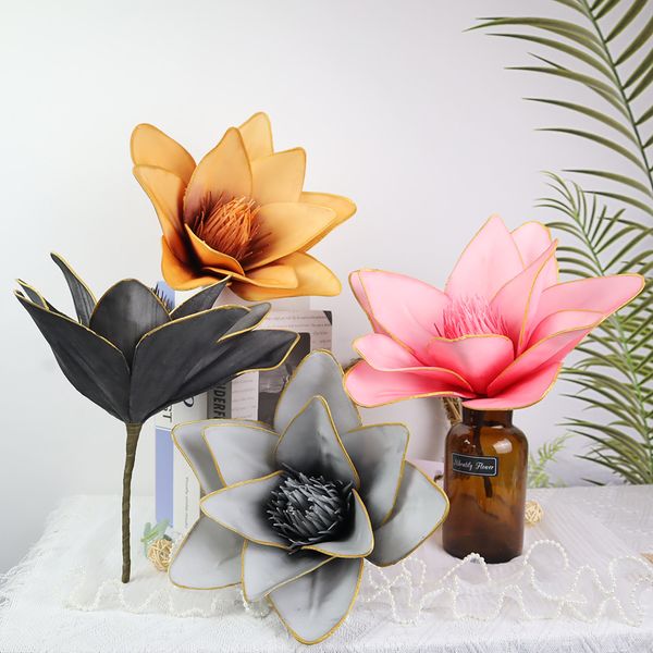 Simulazione transfrontaliera magnolia PE schiuma fiore matrimonio evento vetrina decorazione forniture pacchetto petali bordo oro all'ingrosso
