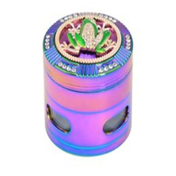 Colore brillante in lega di zinco a quattro strati Mulino per sigarette diametro 63 mm lato quattro fori copertura animale in metallo accendisigari taglia fumo