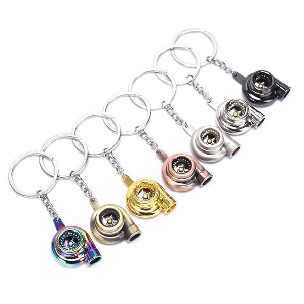 Schlüsselanhänger Lanyards Metall Turbo Schlüsselbund Gleitlager Spinnteil Modell Turbine Turbolader Schlüsselanhänger Ring 7 Farben Drop Deliv Dhqiq