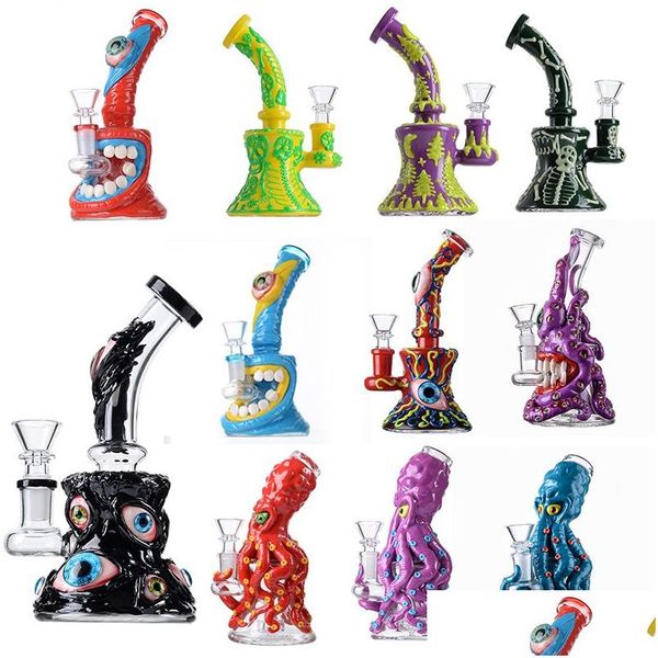 Tubos de fumantes Bongueiros exclusivos BONGS HALLOWEEN GLIGAHAS ENFECLENTE GLASS AGLED CLIETA DAB DAB DAB 14MM CONDUZ