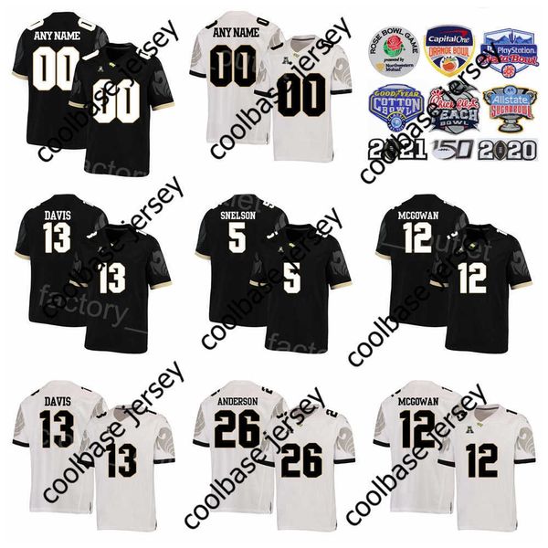 NCAA Football UCF Knights College Jersey 5 Dredrick Snelson 12 Taj McGowan 26 Otis Anderson 13 Gabriel Davis para fãs de esportes Team Black Color Black Color