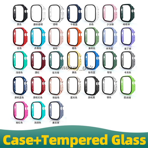 PC-Gehäuse Displayschutzfolie Bunte Schutzhülle Uhrenabdeckung mit Glas für Apple Watch Smart Watch Case 40MM 42MM 41MM 45MM 49MM 44MM