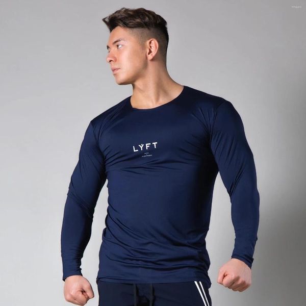 Herren-T-Shirts, Frühling und Herbst, Herren-Lauf-Fitness, schlanke Langarm-Gym-Bodybuilding-Mesh-rotes T-Shirt, Marke, modische Sport-Tops