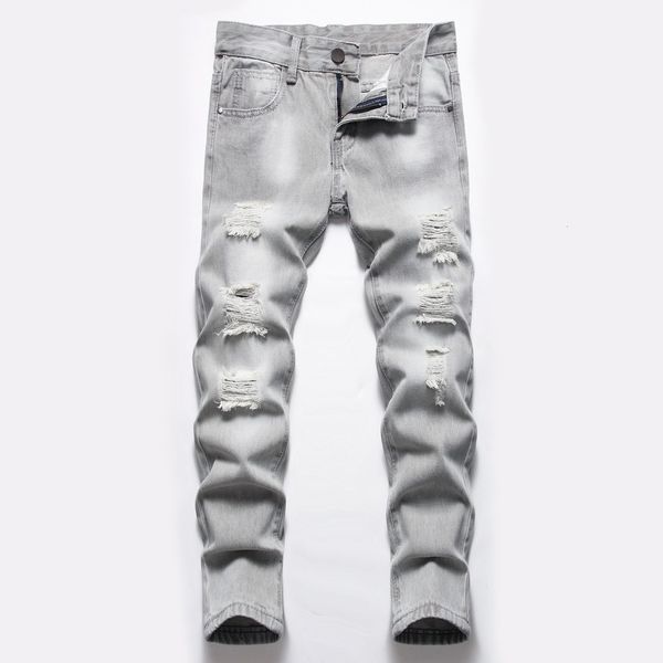 Jeans da ragazzo grigio gamba dritta strappata per bambini lavati pantaloni in denim elasticizzato effetto consumato pantaloni casual per bambini grandi 516y 230223