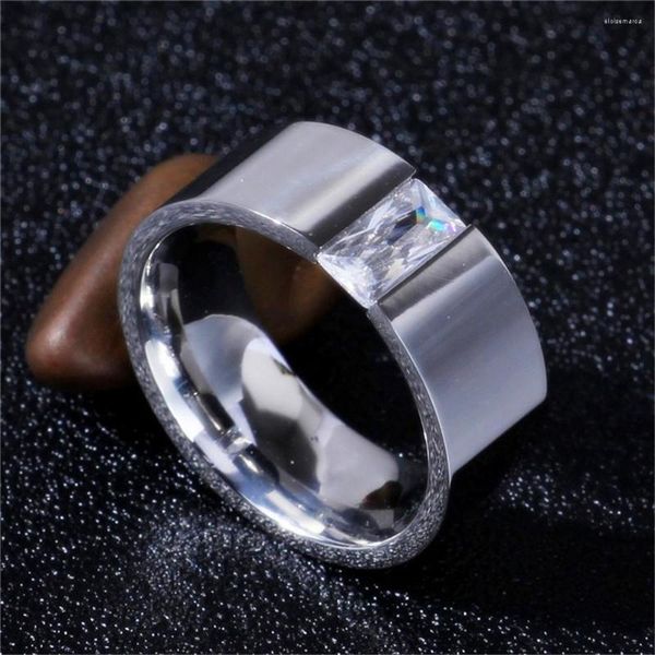 Anéis de casamento Loredana moda de 8 mm de largura espelho com o anel de zircão super brilhante 316 Titanium Steel exclusivo para mulheres. JZ-424